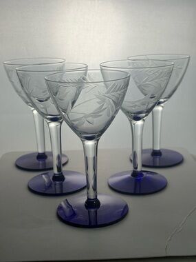 Vintage Weston Glass Cobalt Blue Footed Cordial/Liqueur - Set of 5